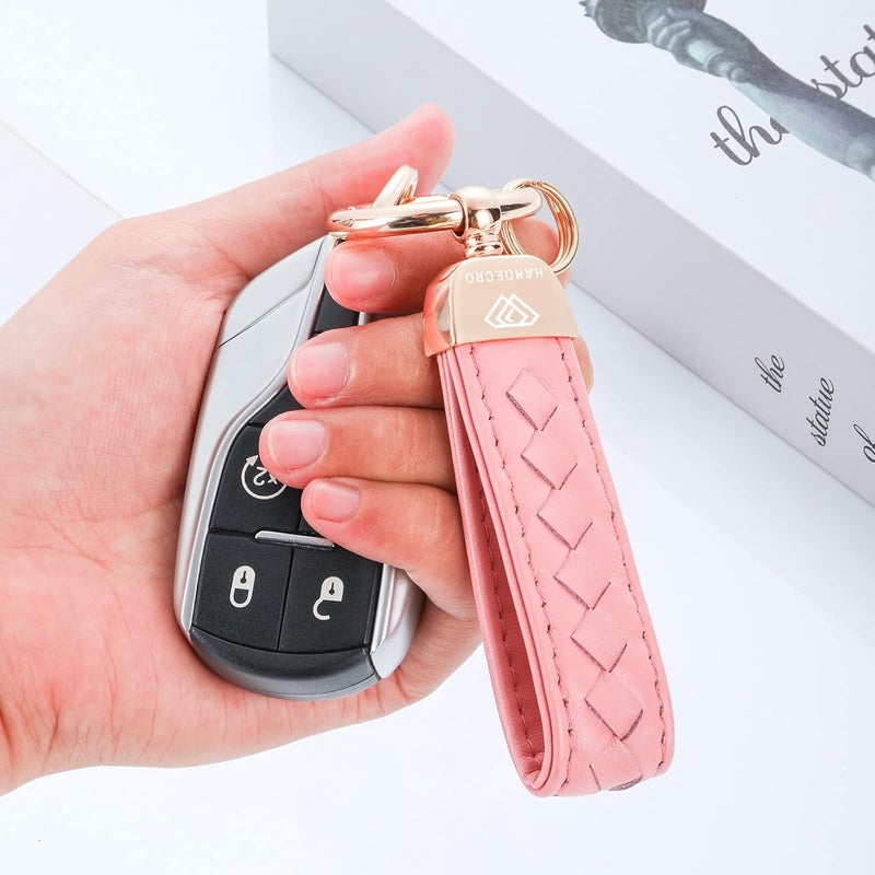 Hamdecro Store Genuine Leather Keychains, Handmade Knit Sheepskin Car Key chain for Women, Universal Key Fob Holder with 360 Degree Rotatable, Anti-Lost D-Ring, 2 Keyrings and 1 Screwdriver – Pink - Image 5